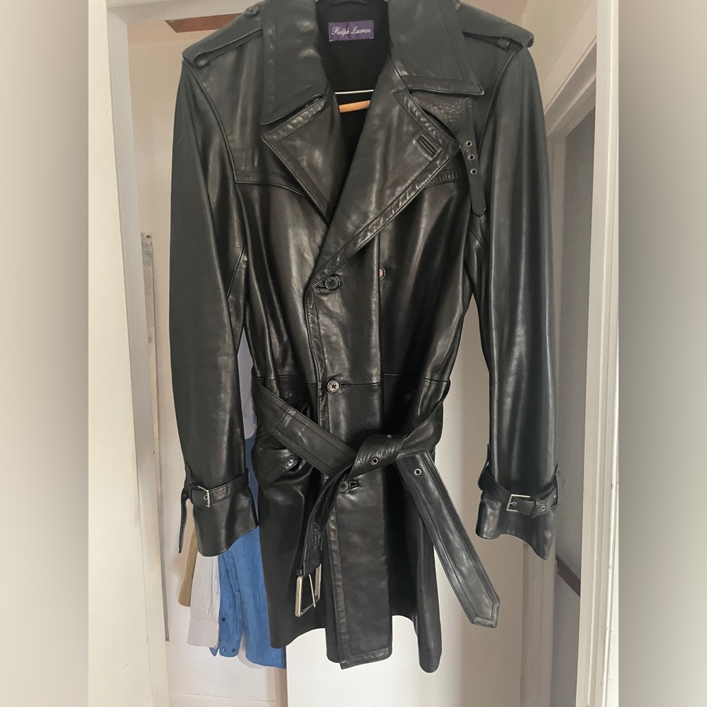 purple label ralph lauren Leather Lamb full length coat Double Breasted size M